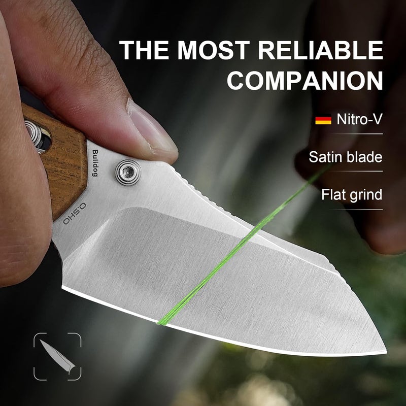 KIZER Bulldog Pocket Knife, 3 In Nitro V Blade Folding Knife Mkuruti Wood Handle Camping Hunting Knife with Reversible Clip, Clutch Lock Small EDC Knives for Men Women V3672A2 - Image 2